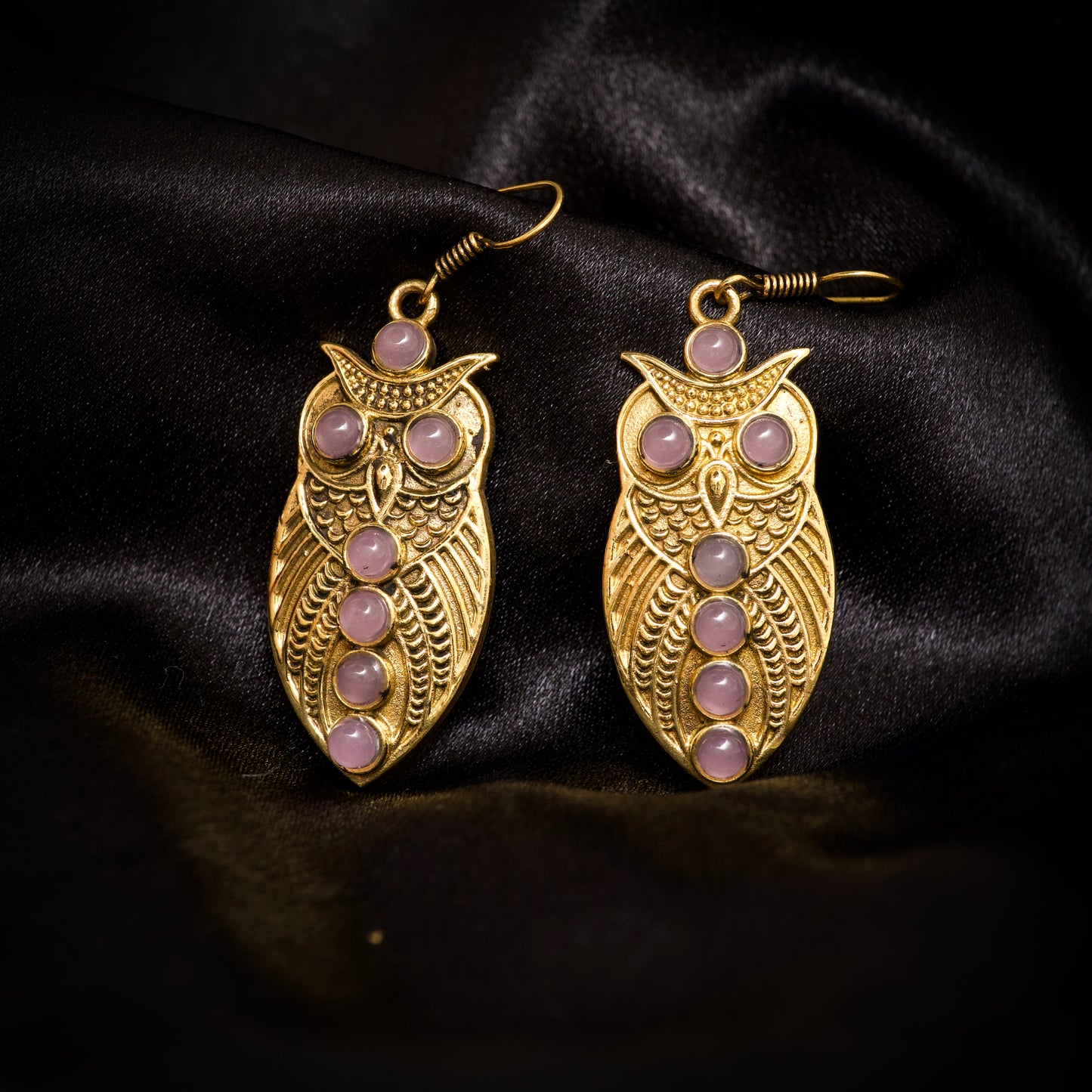 Rose Quartz Owl Gold Plated Earring
