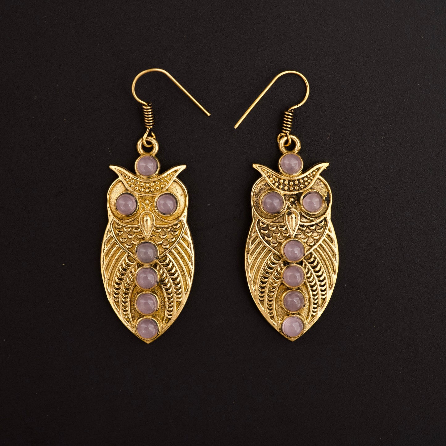 Rose Quartz Owl Gold Plated Earring