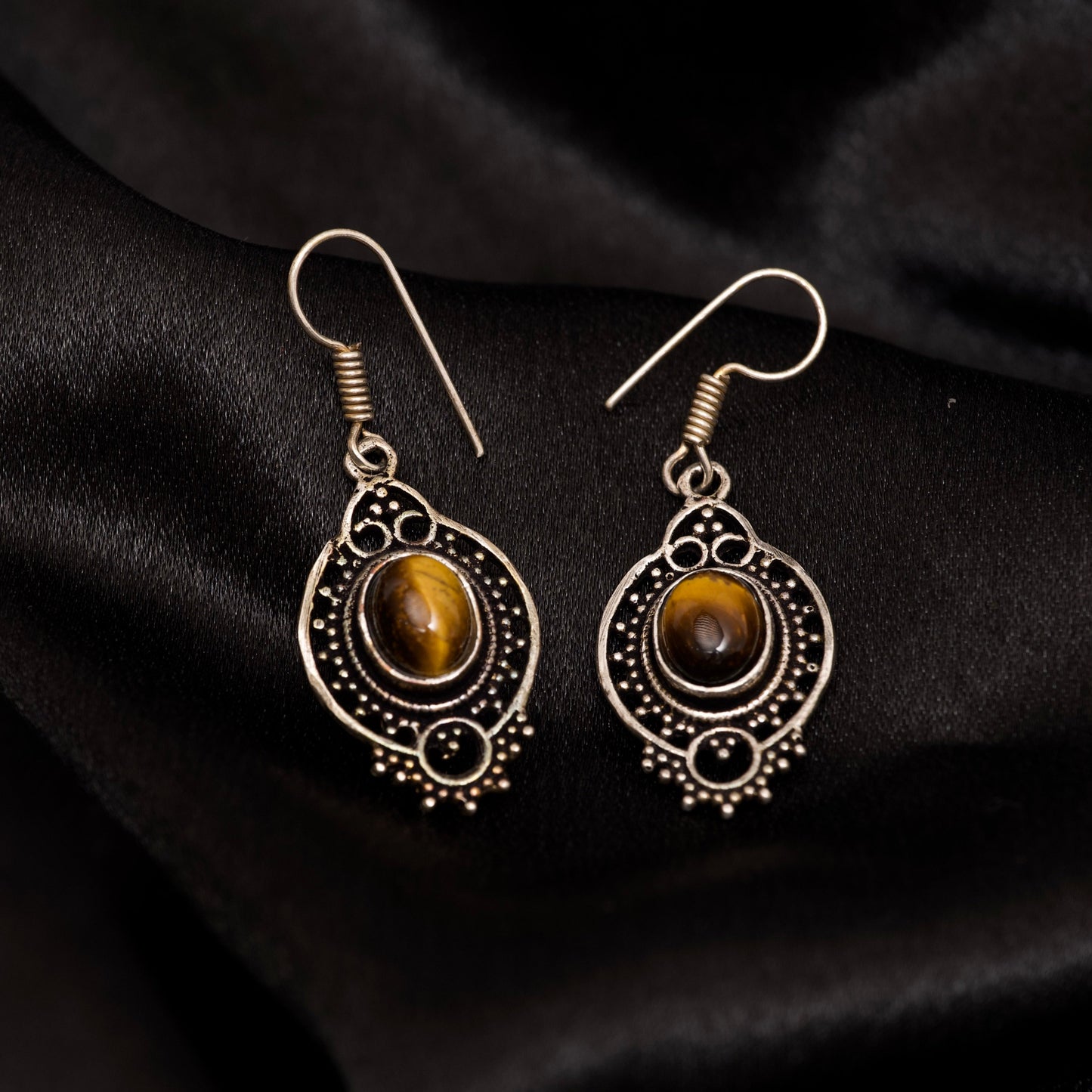 Tiger Eye Earring sliver Oxidised