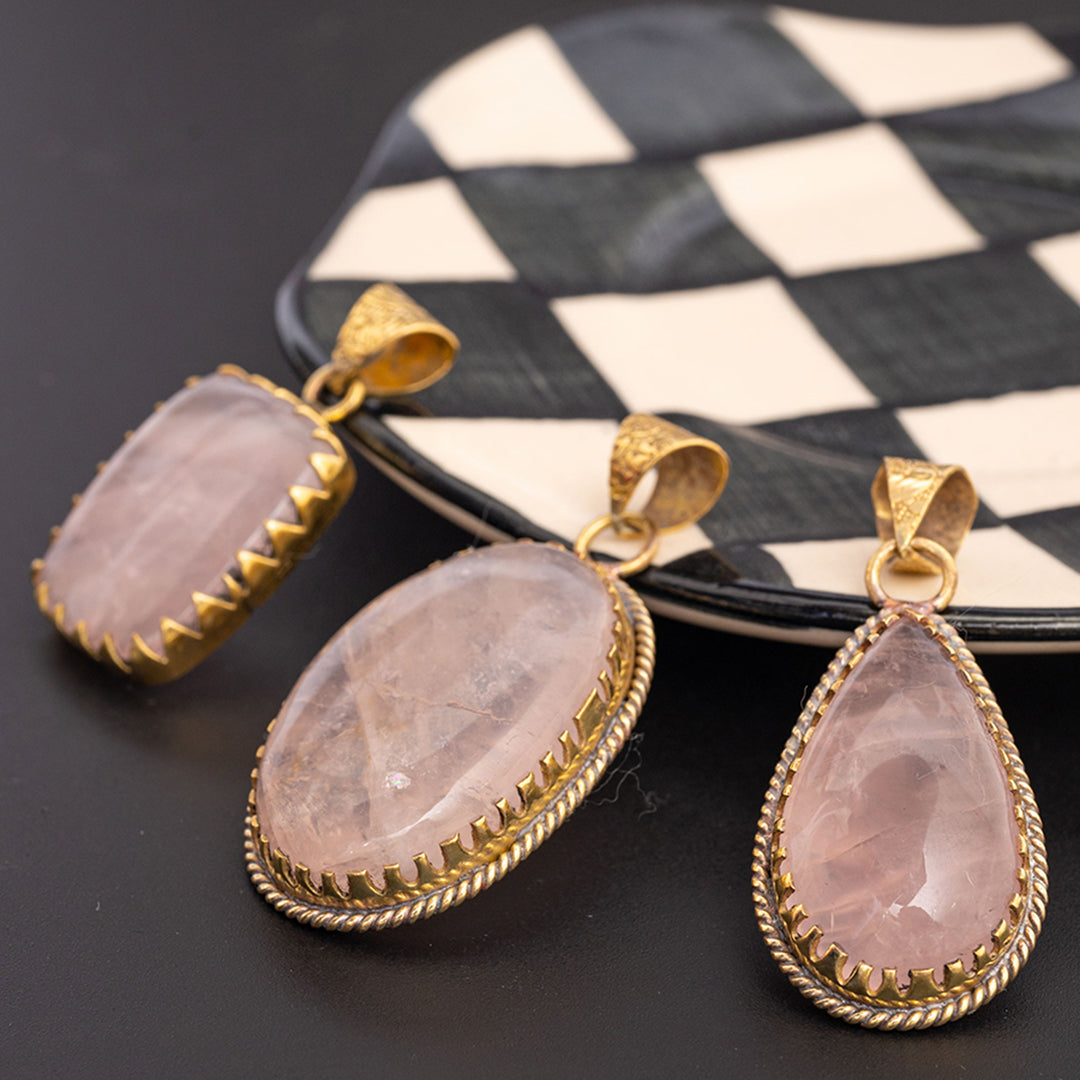 Natural Raw Rose Quartz Stone Pendant