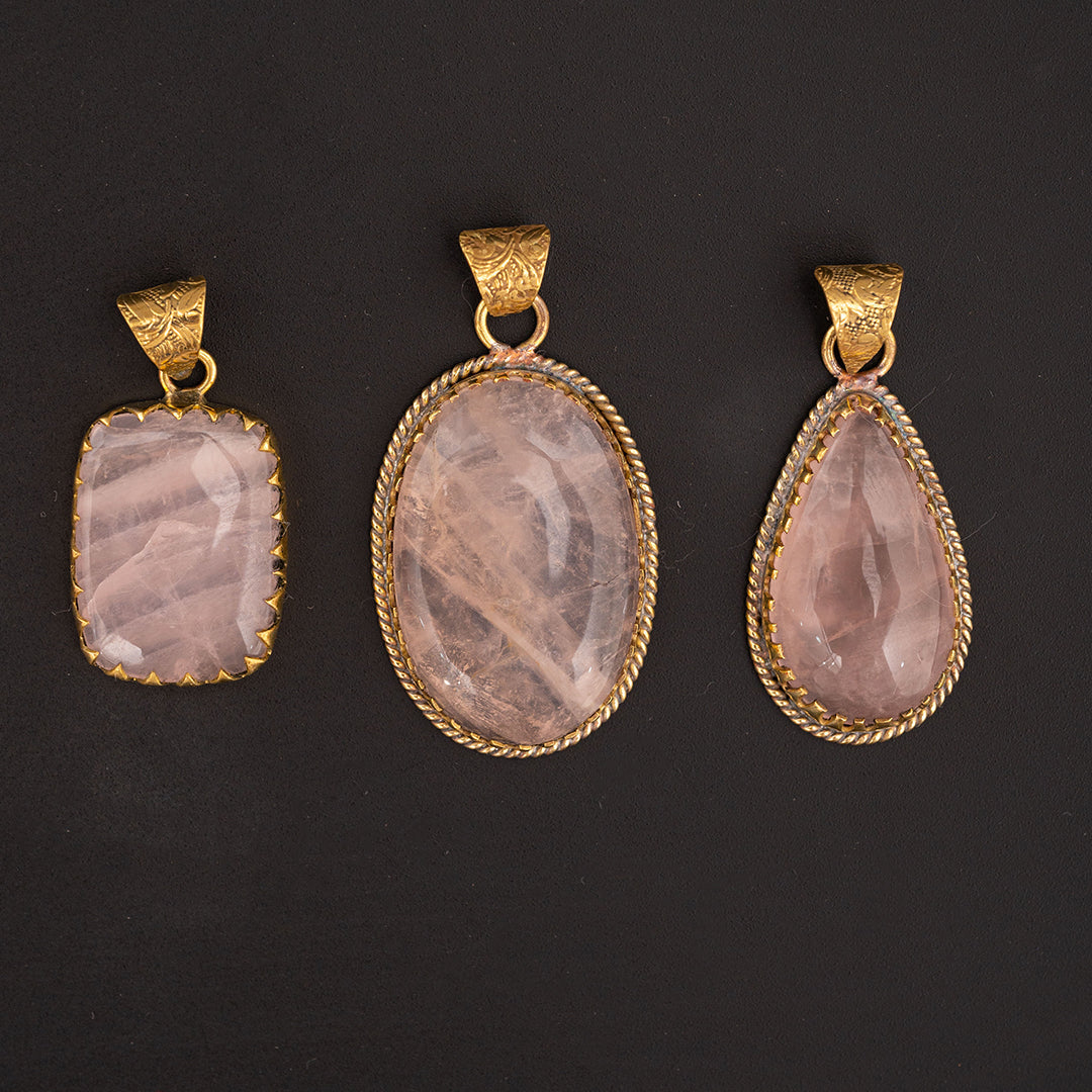 Natural Raw Rose Quartz Stone Pendant