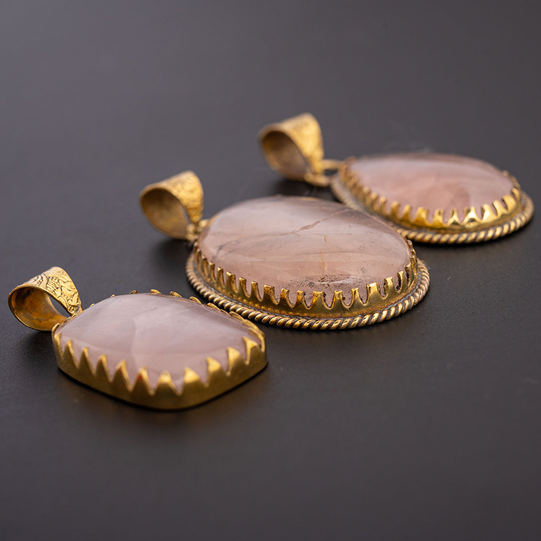 Natural Raw Rose Quartz Stone Pendant