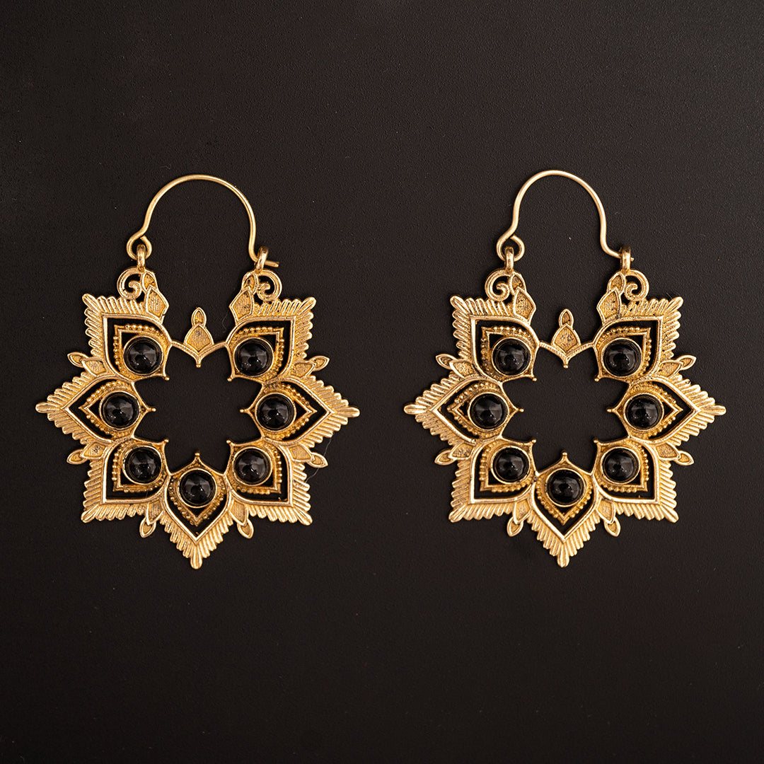 Black Onyx Gold Plated Earrings
