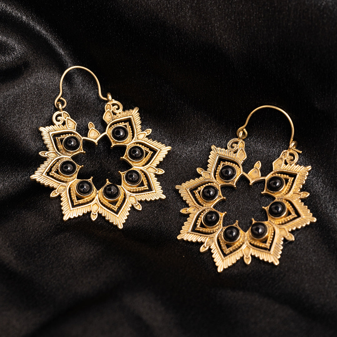 Black Onyx Gold Plated Earrings