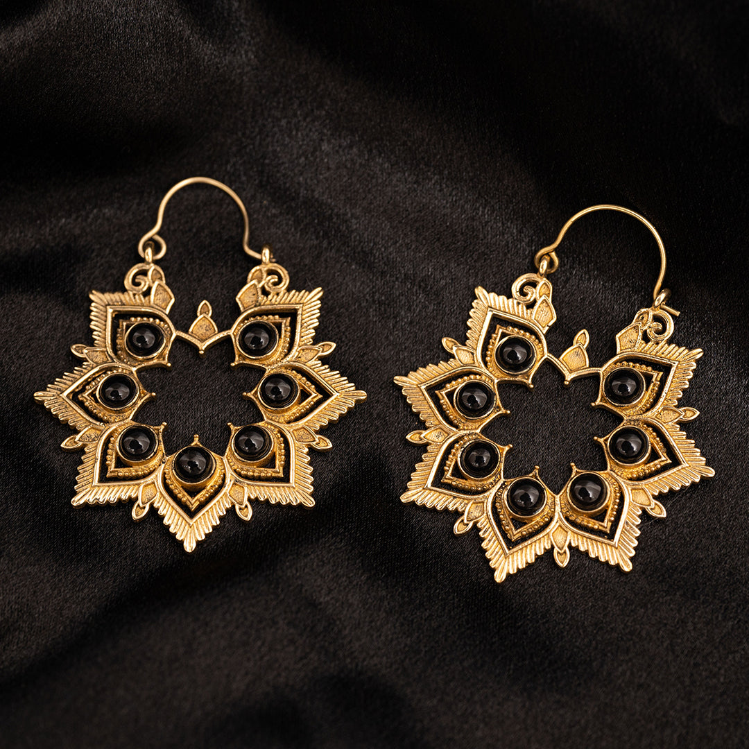 Black Onyx Gold Plated Earrings