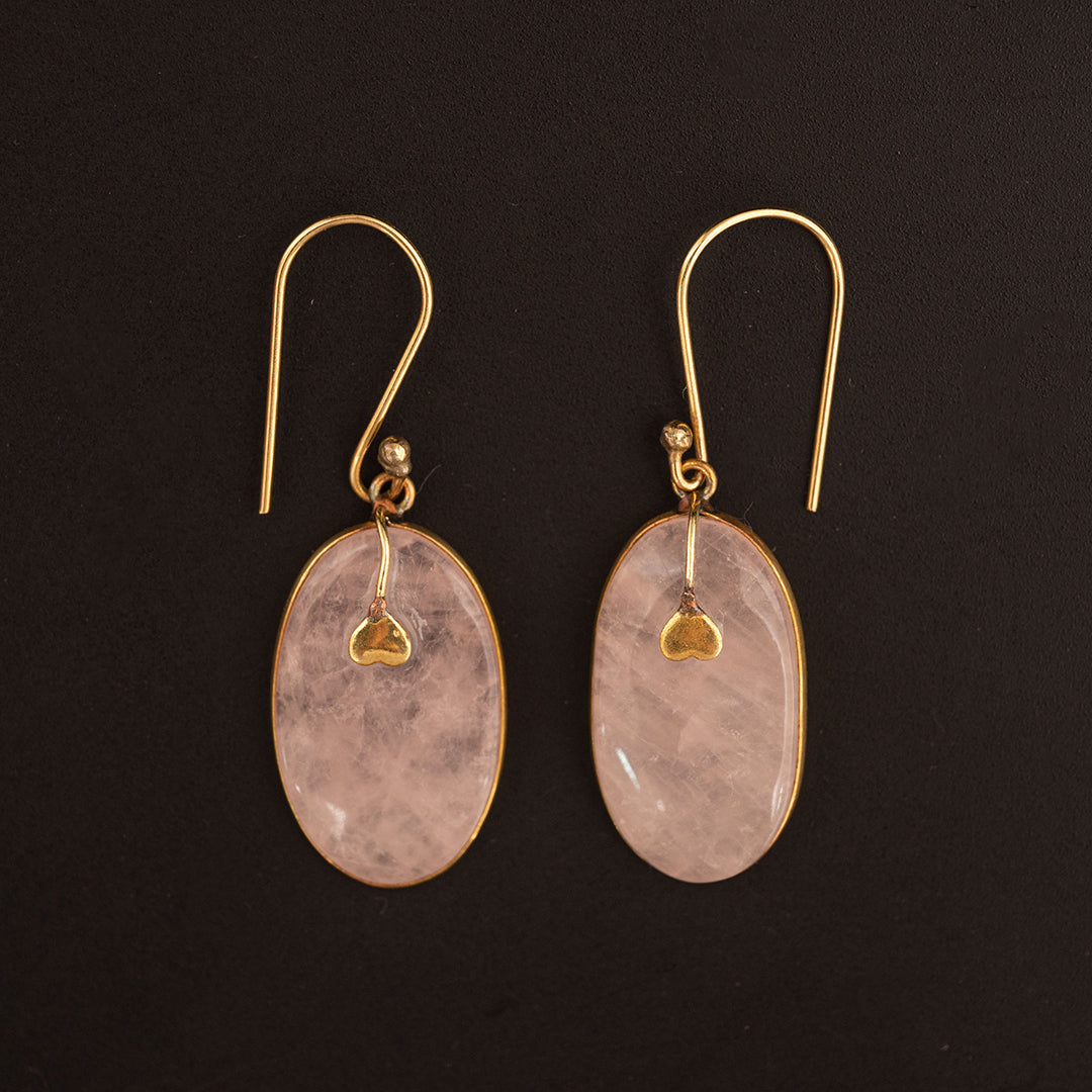 Rose Quartz Earrings ( Gold Plated )