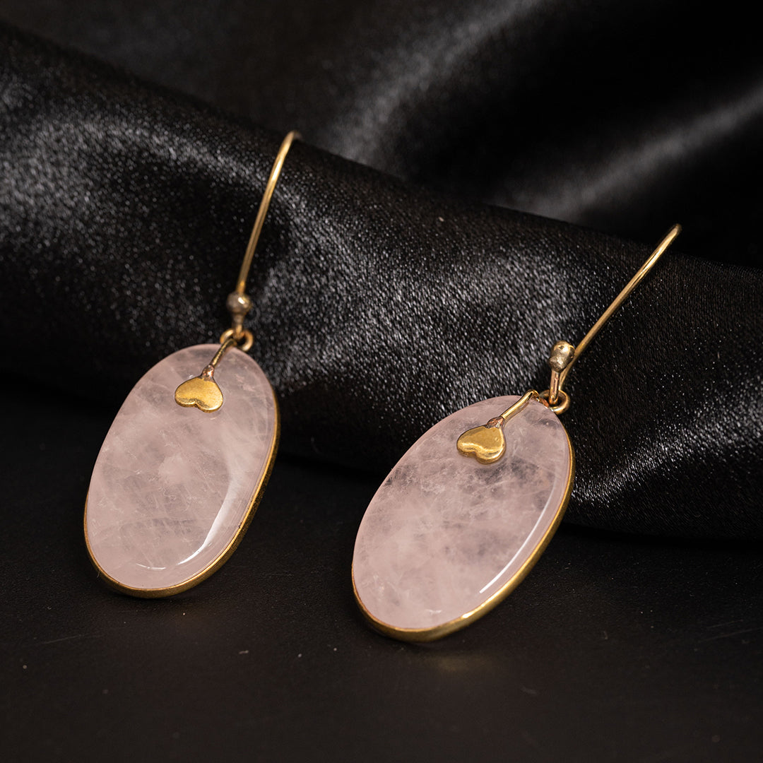 Rose Quartz Earrings ( Gold Plated )
