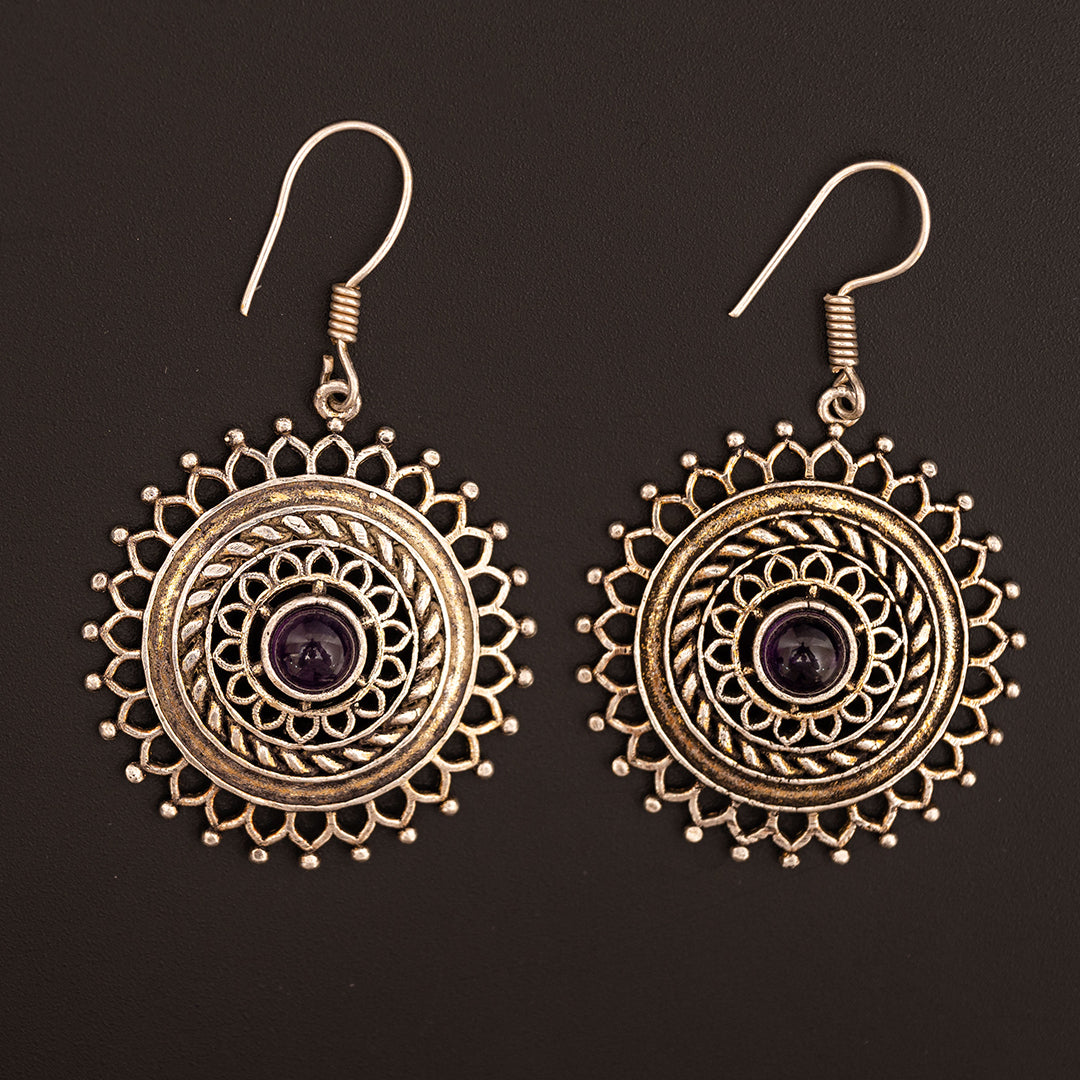 Amethyst Earring Sliver Oxidised
