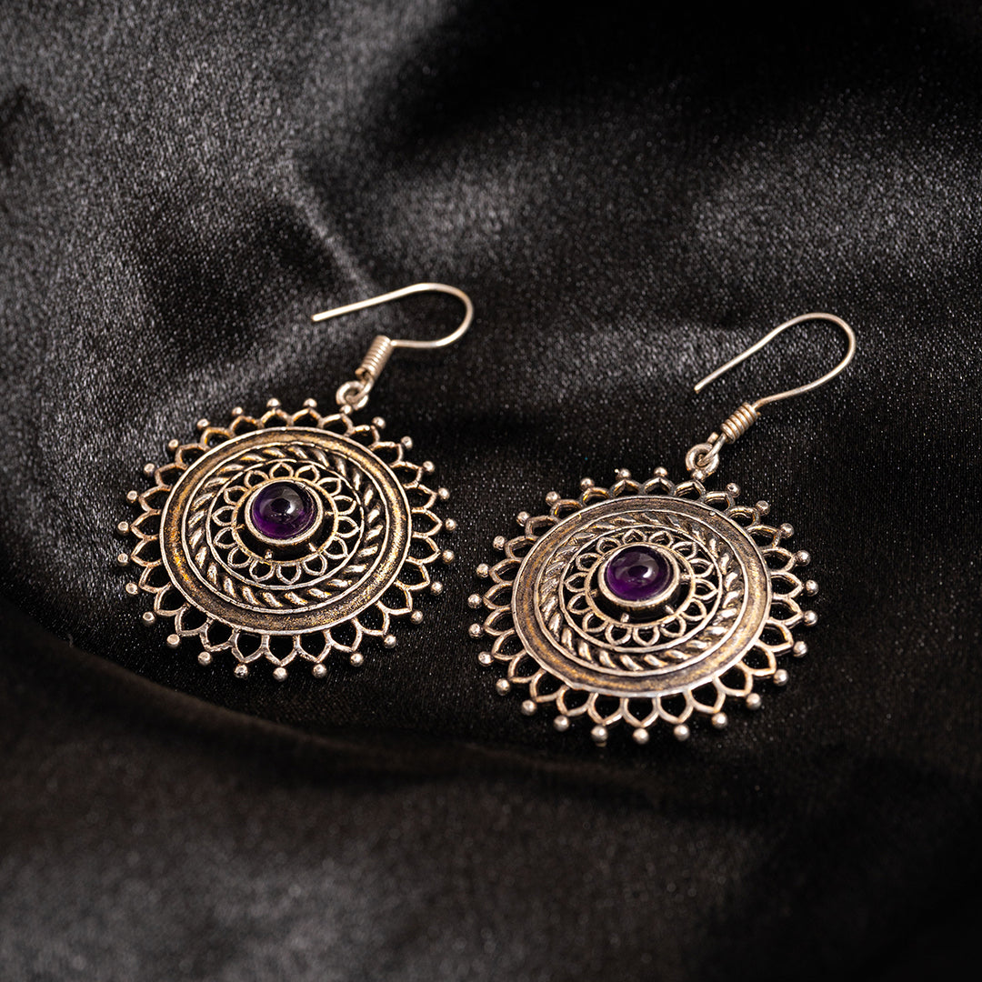 Amethyst Earring Sliver Oxidised