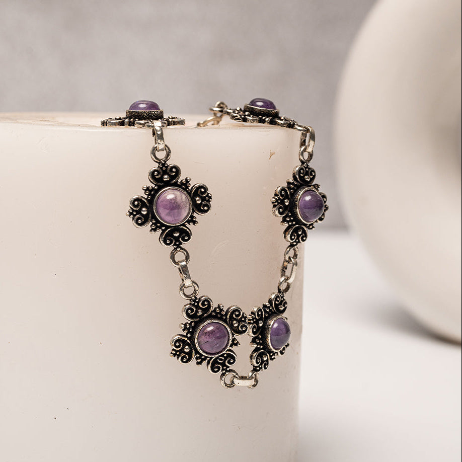 Amethyst Bracelet Sliver Oxidised